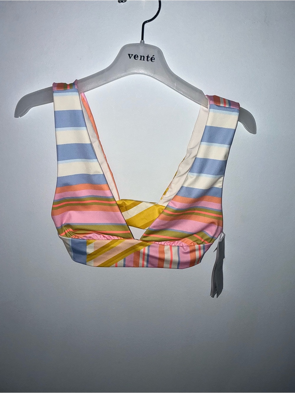 Billabong Multicolor Striped Bikini Top — Blue, Pink, Yellow, Green, Cream. Smal